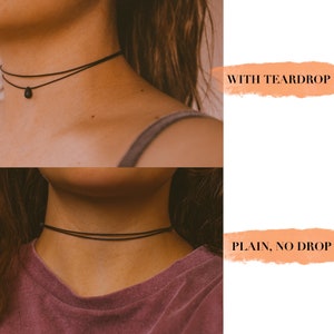 Dainty Double Layered Black Choker Necklace, Teardrop Necklace, Thin Cord Choker, Boho Choker, Hippie Necklaces for Women, Minimalist Choker image 9