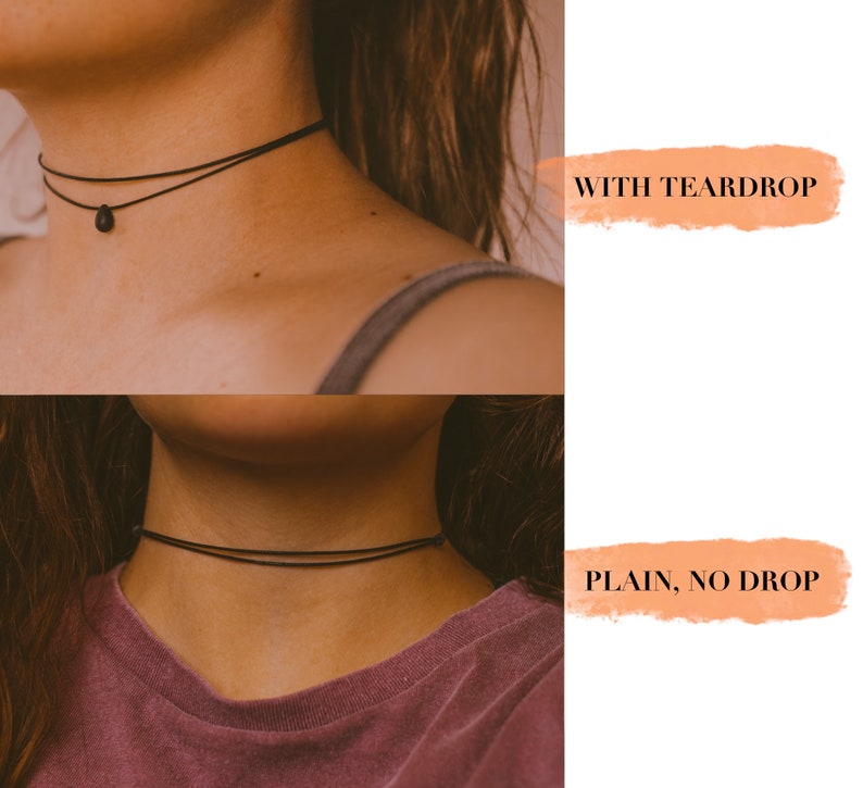 Dainty Double Layered Black Choker Necklace, Teardrop Necklace, Thin Cord Choker, Boho Choker, Hippie Necklaces for Women, Minimalist Choker image 9