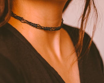 Black Choker Necklace, Macrame Choker, Boho Jewelry, Indie Necklace, Necklaces for Women, Minimalist Necklace, Macrame Jewelry, Beach Choker