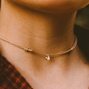 Dainty Teardrop Choker Necklace, Boho Choker, Minimalist Choker, Pendant Necklace, Tan Choker, Cord Choker, Necklaces for Women