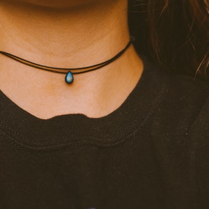 Edgy Double Layered Thin Black Choker Necklace, Teardrop Necklace, Minimalist Goth Jewelry, Hippie Necklace, Indie Gothic Style, Boho Choker image 6