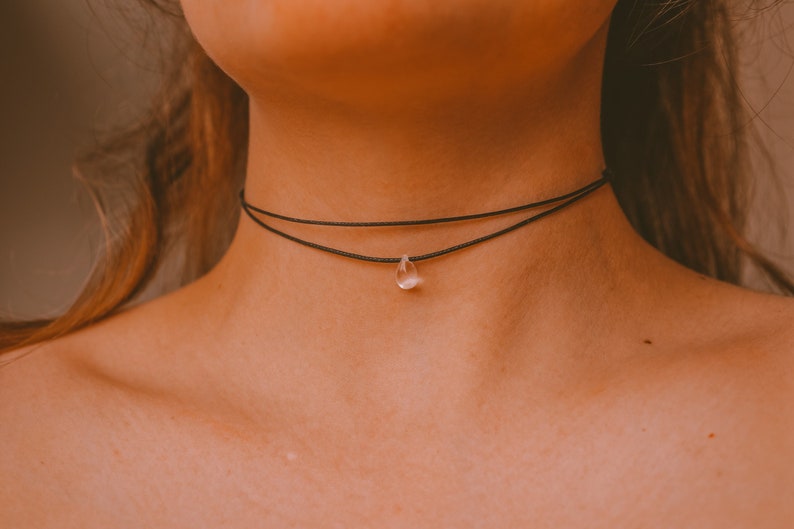 Dainty Double Layered Black Choker Necklace, Teardrop Necklace, Thin Cord Choker, Boho Choker, Hippie Necklaces for Women, Minimalist Choker image 3