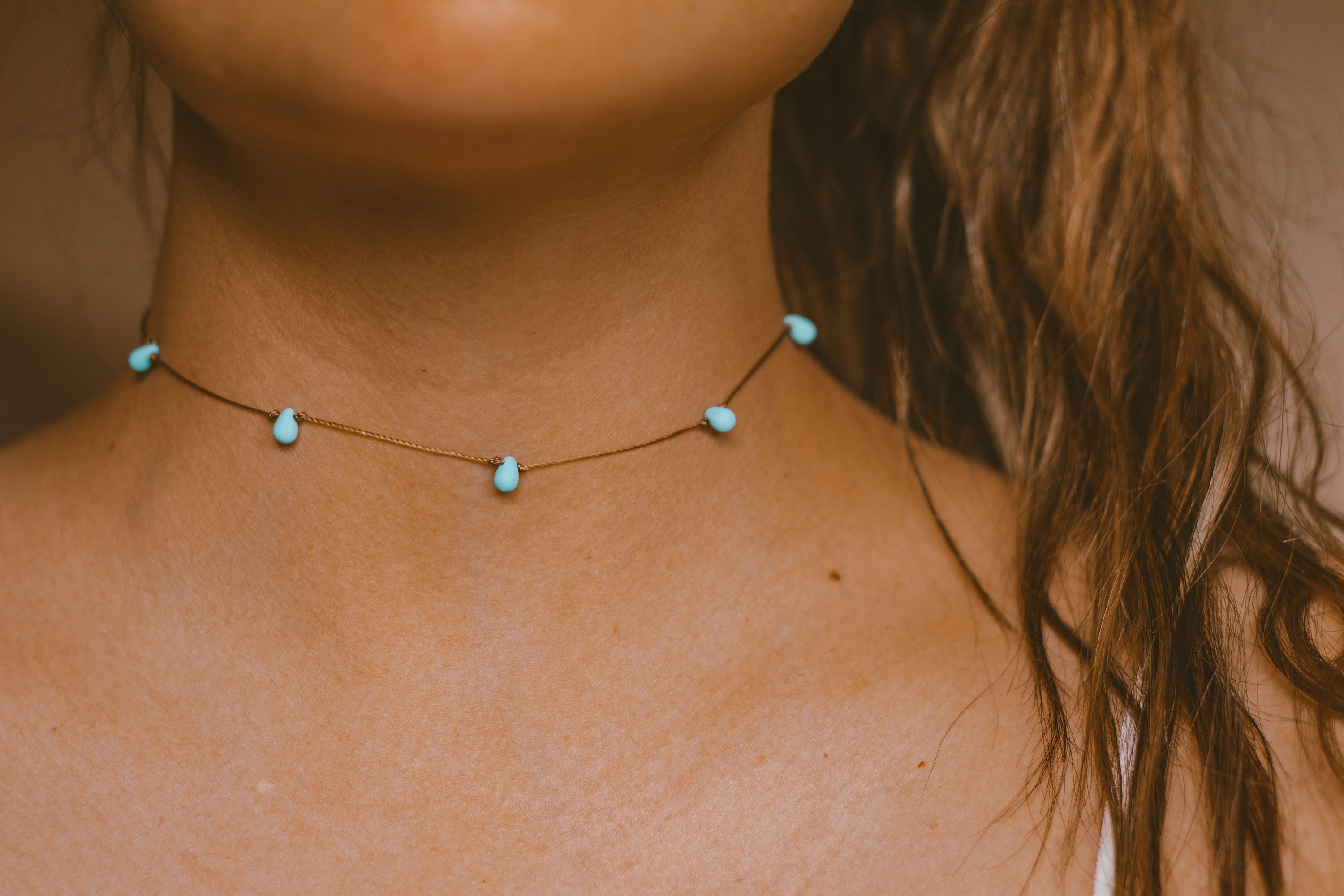 Turquoise Necklace, Boho Necklace, ULTRA Dainty Drop Necklace, Turquoise Bead Necklace, WATERPROOF Hippie Necklaces for Women, Beach Jewelry