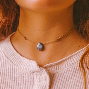 Earthy Teardrop Choker Necklace, Boho Hippie Choker, Necklaces for Women, Minimalist Pendant Choker, Indie Necklace, Adjustable Cord Choker image 6