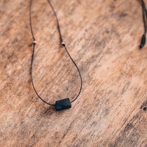 Black Tourmaline Necklace, Boho Grunge Jewelry, Tourmaline Jewelry, Alt Punk Black Cord Necklace, Black Pendant Necklace, OCTOBER Birthstone
