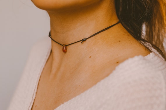 Boho Choker, Brown Double Layered Choker Necklace, Hippie Chokers for Women, Simple Teardrop Necklace, Everyday Layering Necklace, Handmade