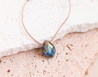 Hippie Labradorite Necklace, Blue Flash Labradorite Pendant Necklace, Unique Crystal Necklace for Women, WATERPROOF Labradorite Jewelry