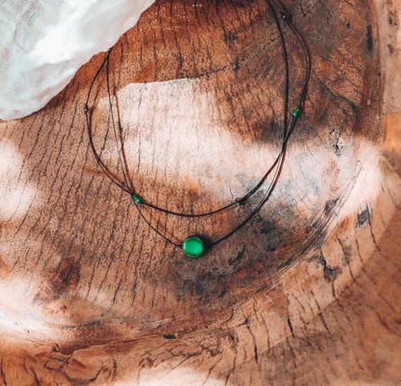 Hippie Green Coin Double Layered Choker Necklace • Earthy Jewelry • Rustic Bohemian Necklaces for Women • Cottagecore Aesthetic Gift for Her