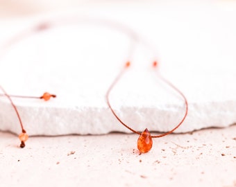 Fiery Carnelian Necklace, Carnelian Teardrop Necklace, Hippie Carnelian Jewelry, Dainty Red Crystal Necklace, WATERPROOF Gemstone Choker