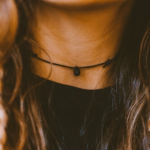 Dainty Teardrop Choker Necklace, Boho Choker, Minimalist Necklace, Black Choker, Adjustable Cord Choker, Necklaces for Women