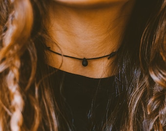 Dainty Teardrop Choker Necklace, Boho Choker, Minimalist Necklace, Black Choker, Adjustable Cord Choker, Necklaces for Women