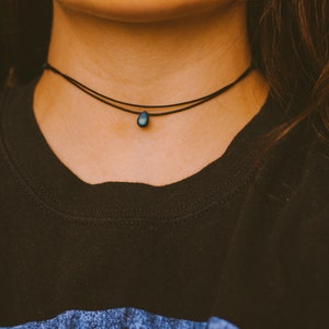 Edgy Double Layered Thin Black Choker Necklace, Teardrop Necklace, Minimalist Goth Jewelry, Hippie Necklace, Indie Gothic Style, Boho Choker image 5