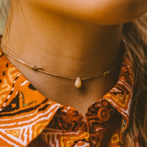 Dainty Teardrop Choker Necklace, Cream Choker, Boho Choker, Minimalist Necklace, Adjustable Cord Choker, Necklaces for Women