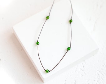 Chrome Diopside Beaded Choker, Dainty Green Hippie Necklace, Cottagecore Jewelry, WATERPROOF Necklaces for Women, Fairy Grunge Aesthetic