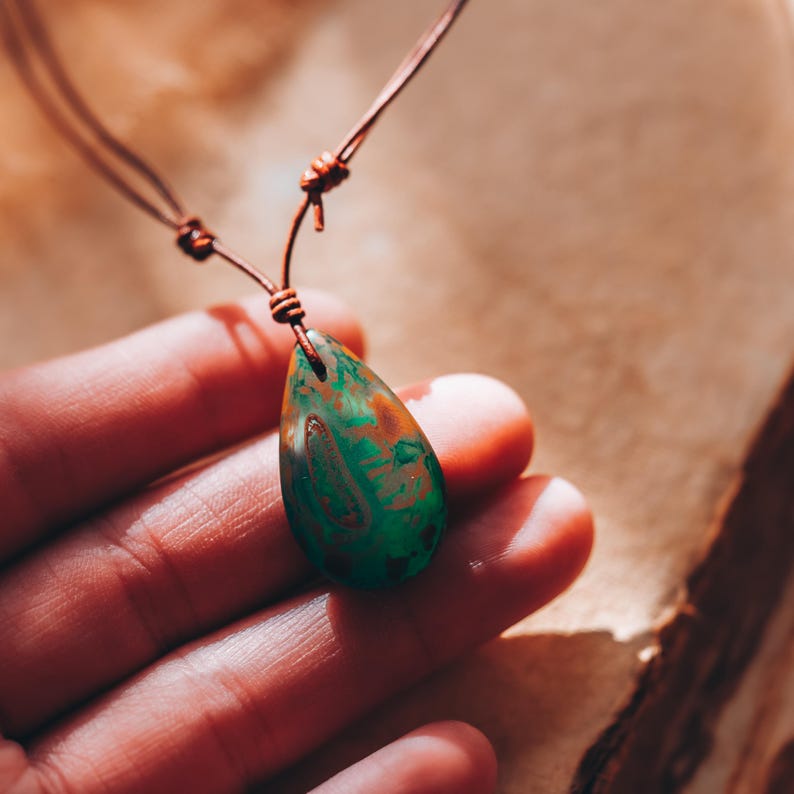 Earthy Pendant Necklace Rustic Green Hippie Necklace Minimalist