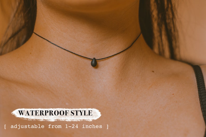 Dainty Double Layered Black Choker Necklace, Teardrop Necklace, Thin Cord Choker, Boho Choker, Hippie Necklaces for Women, Minimalist Choker WATERPROOF - 1 LAYER