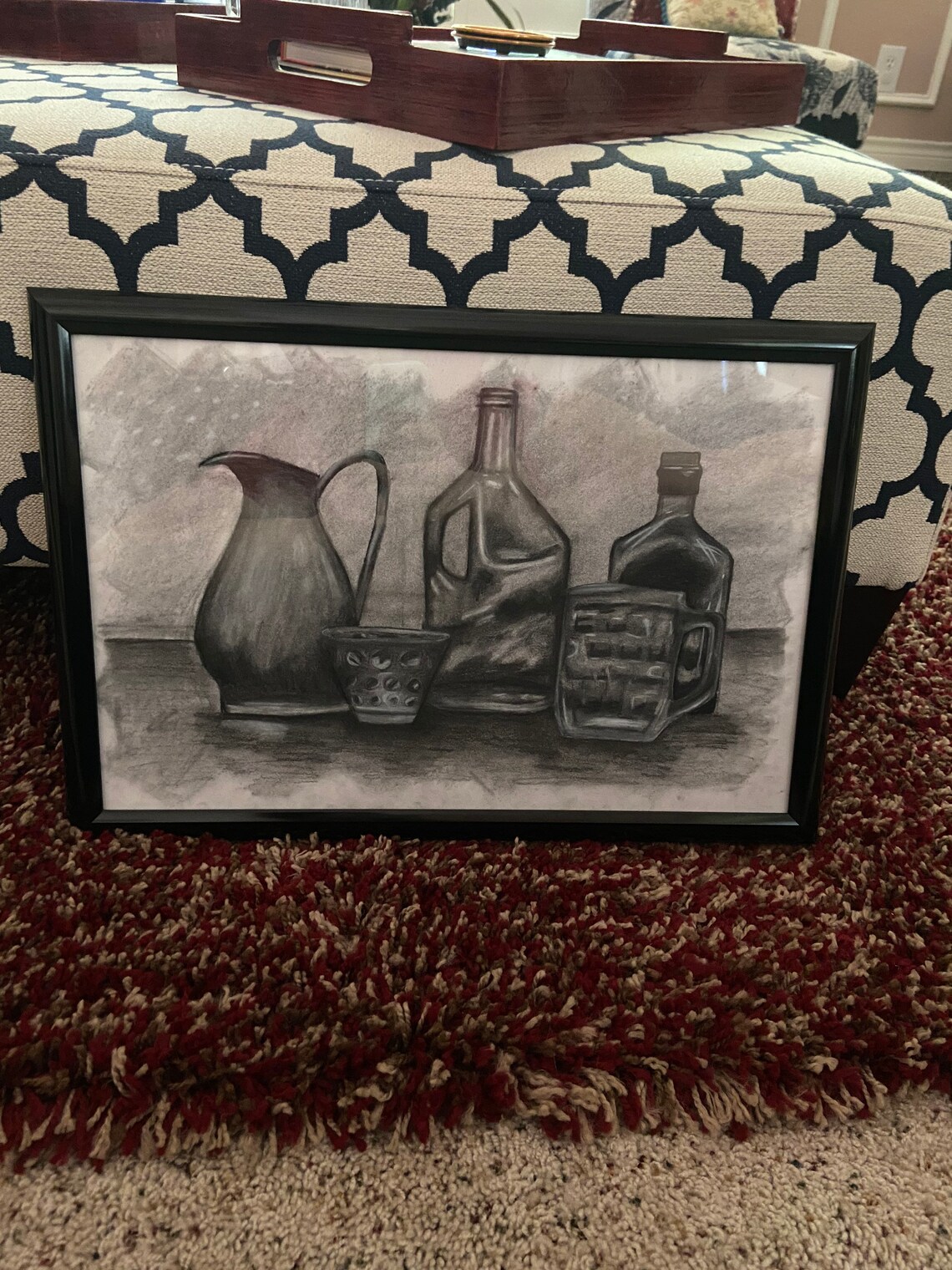 Framed Black and White Charcoal Art Drawing of Glass Figurines - Etsy
