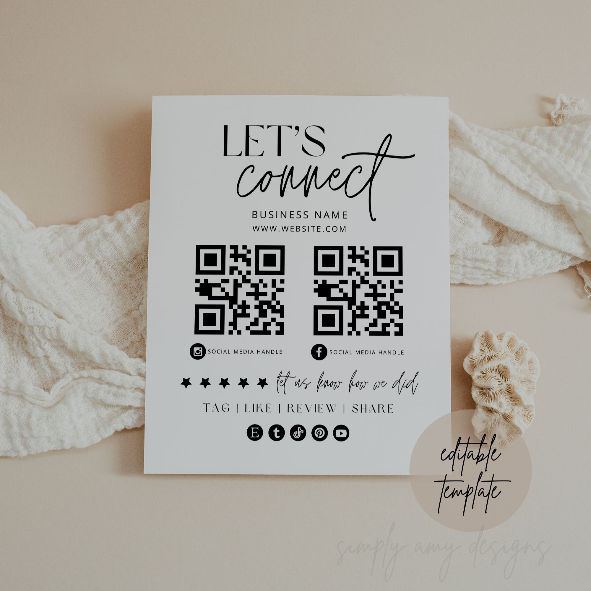 Editable Social Media Sign Template, Lets Connect Sign Canva Template ...