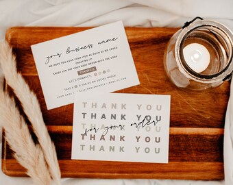 Modèle de carte de remerciement modifiable petite entreprise 5x3.5, Boho imprimable Merci pour votre carte d'achat, modèle Canva, carte de visite