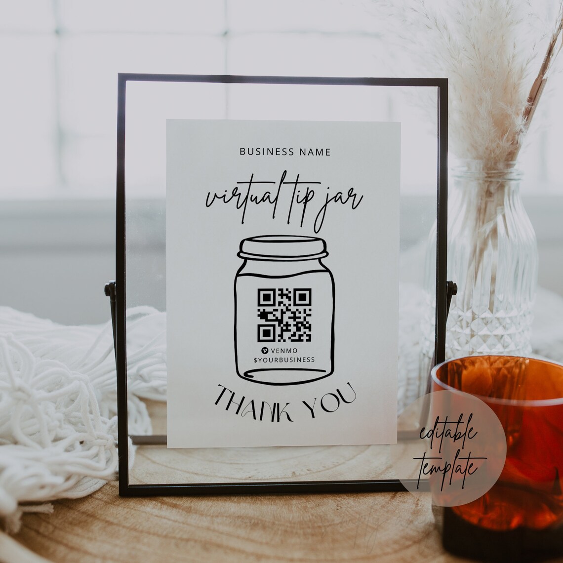Editable Virtual Tip Jar Template, Payment Method Sign Canva Template ...
