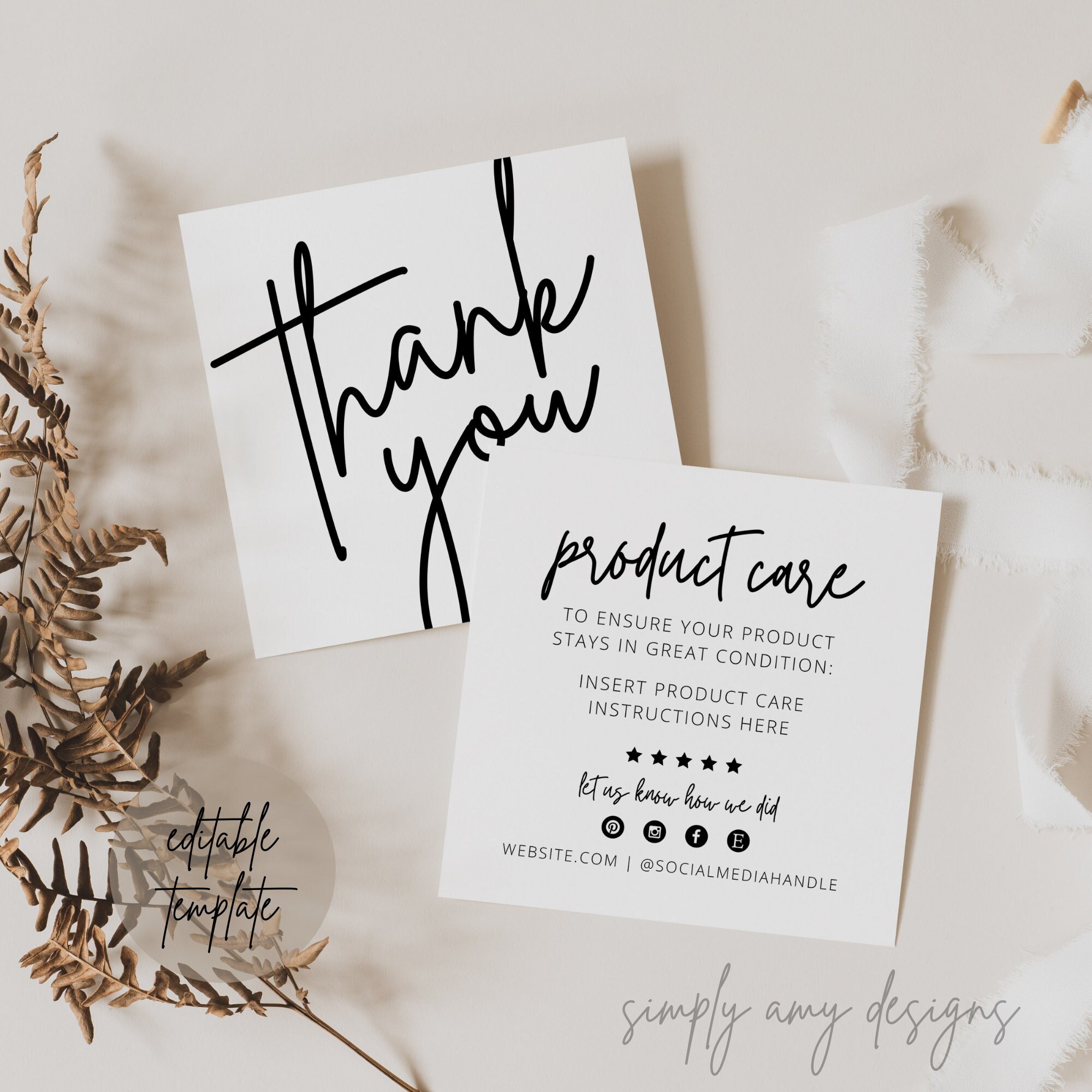 Editable Product Care Card Template, Care Card Template, Minimalist ...