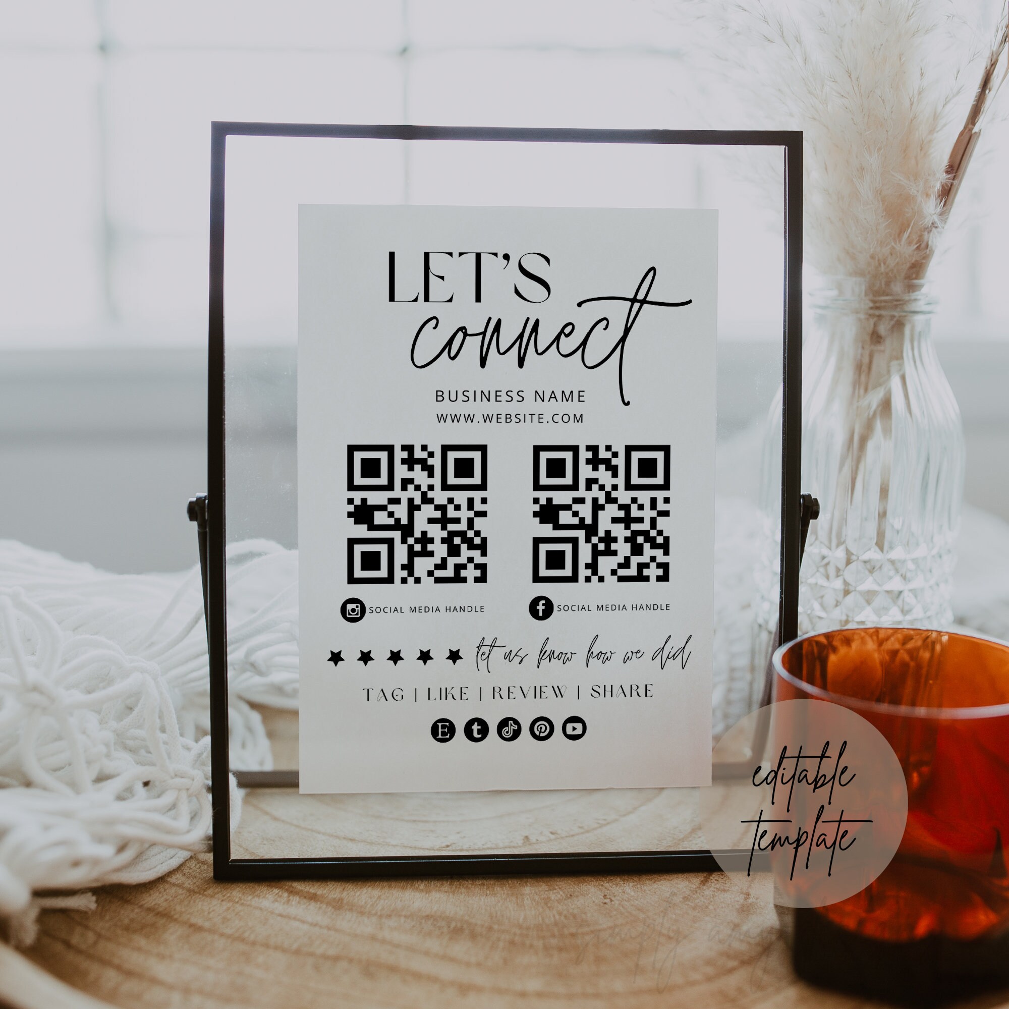 Editable Social Media Sign Template, Lets Connect Sign Canva Template