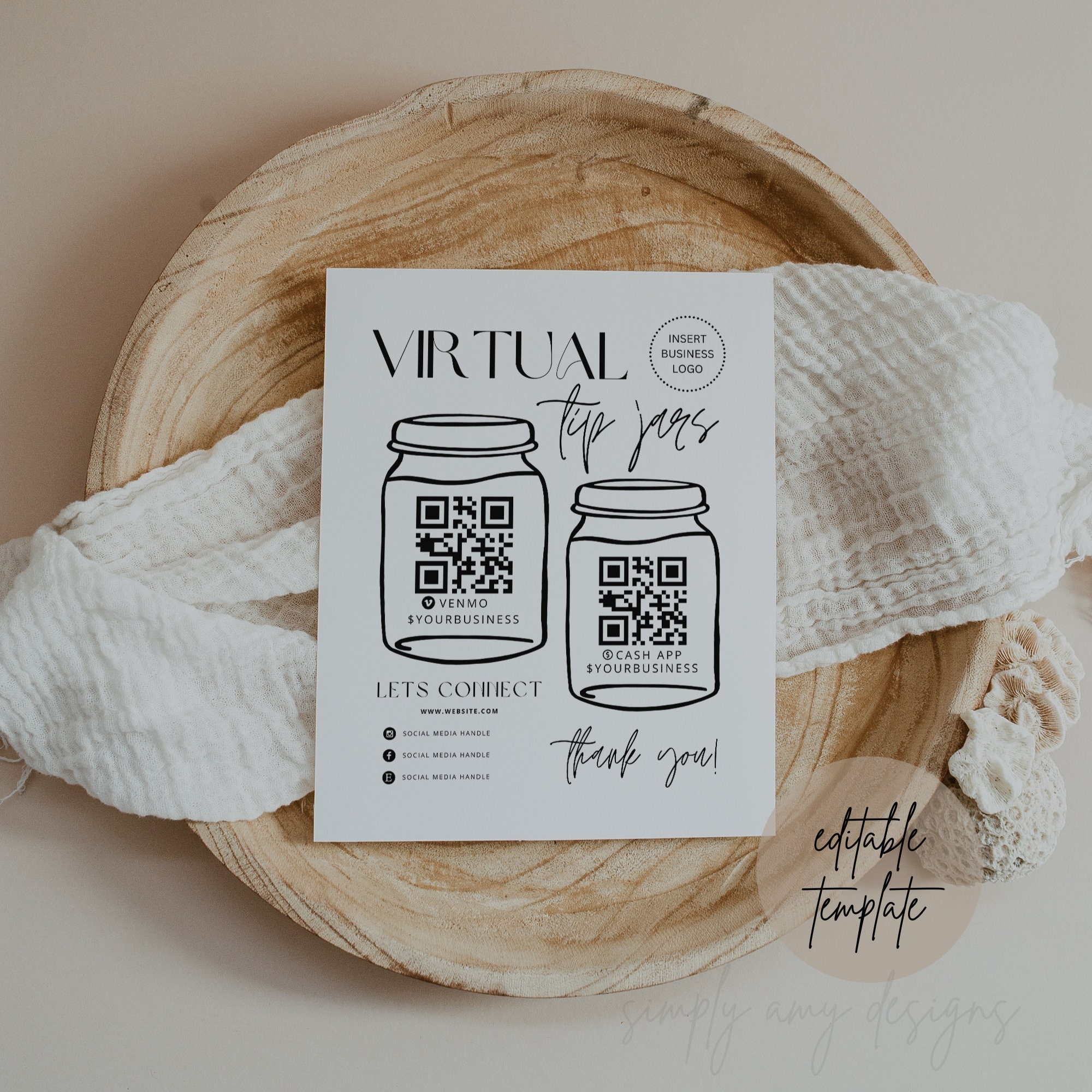 Editable Virtual Tip Jars Template, Payment Method Sign Canva Template ...