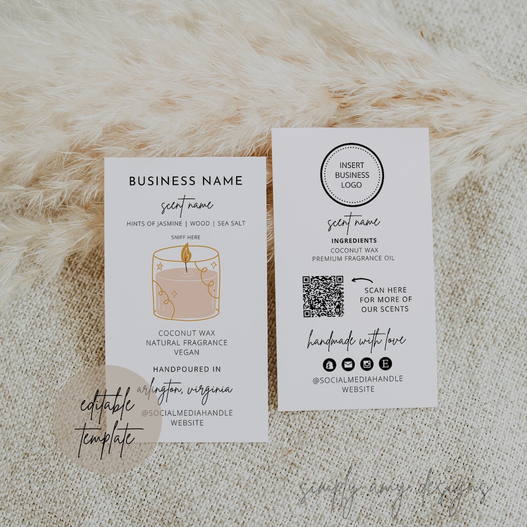 Editable Candle Scent Card Canva Template, Candle Scent Card Template, Minimalist Card Template