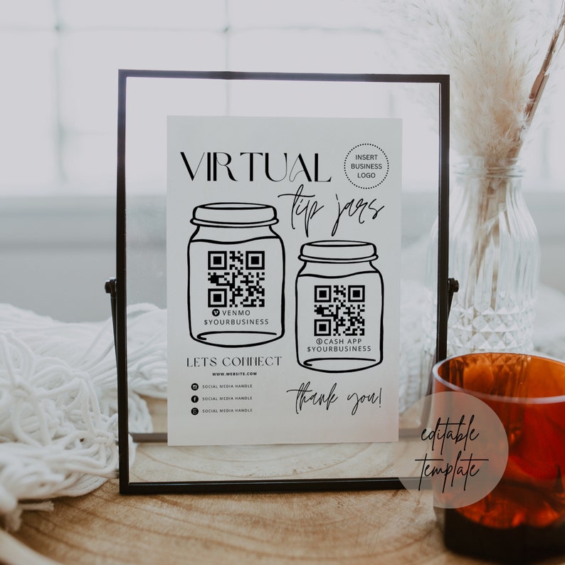 Editable Virtual Tip Jars Template, Payment Method Sign Canva Template ...