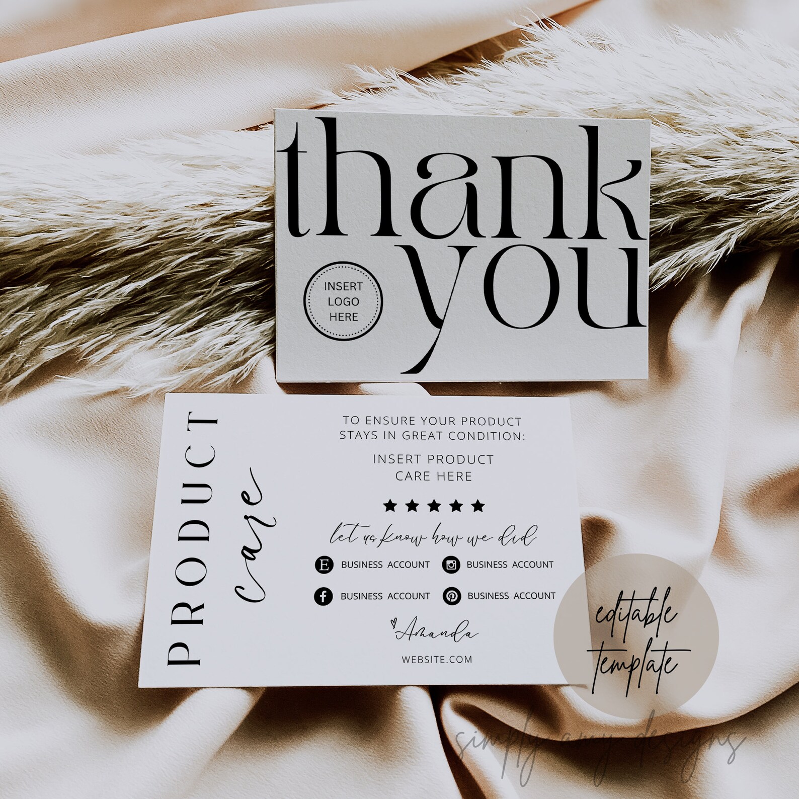 Product Care Card Template, Editable Care Card, Minimalist Canva ...