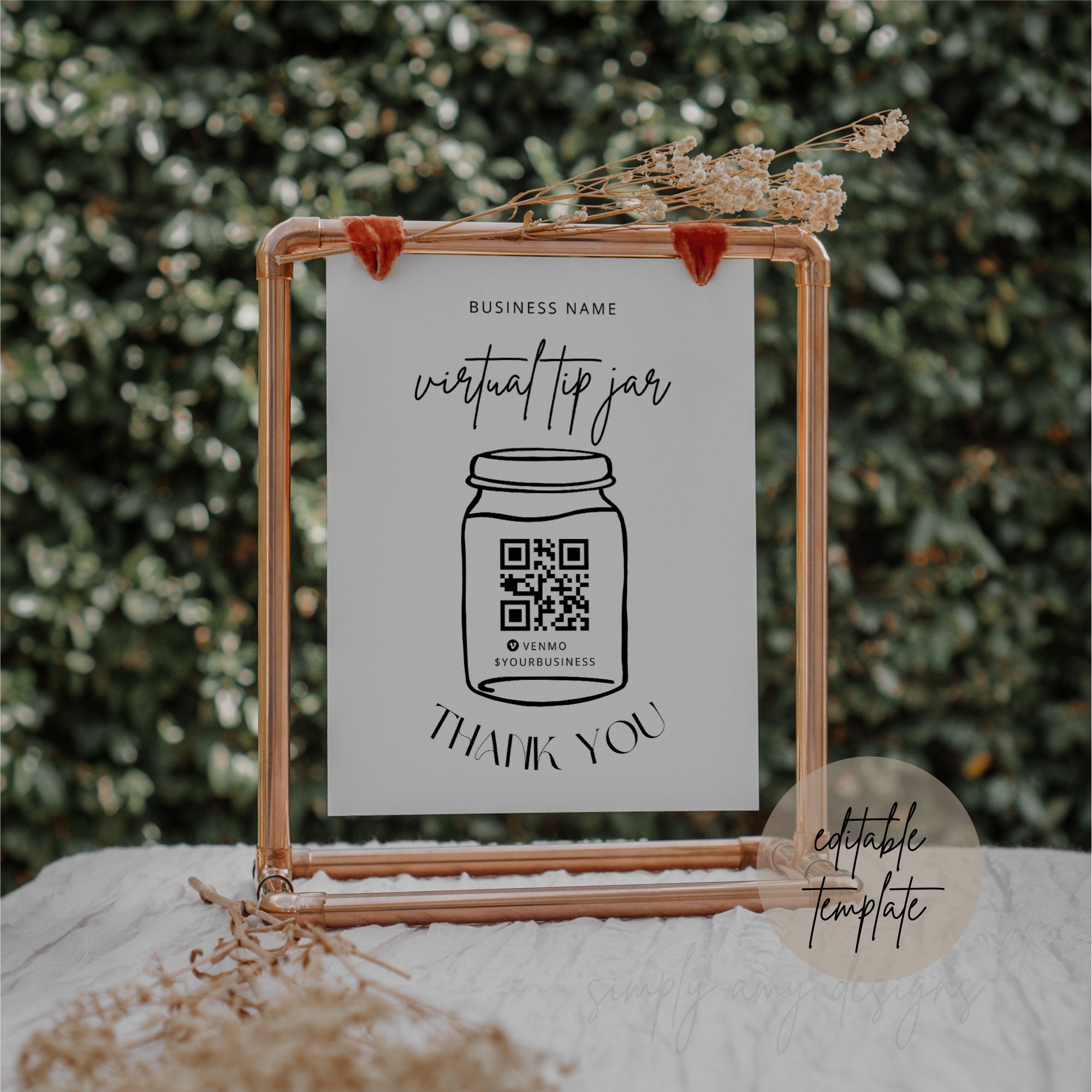 Editable Virtual Tip Jar Template, Payment Method Sign Canva Template ...