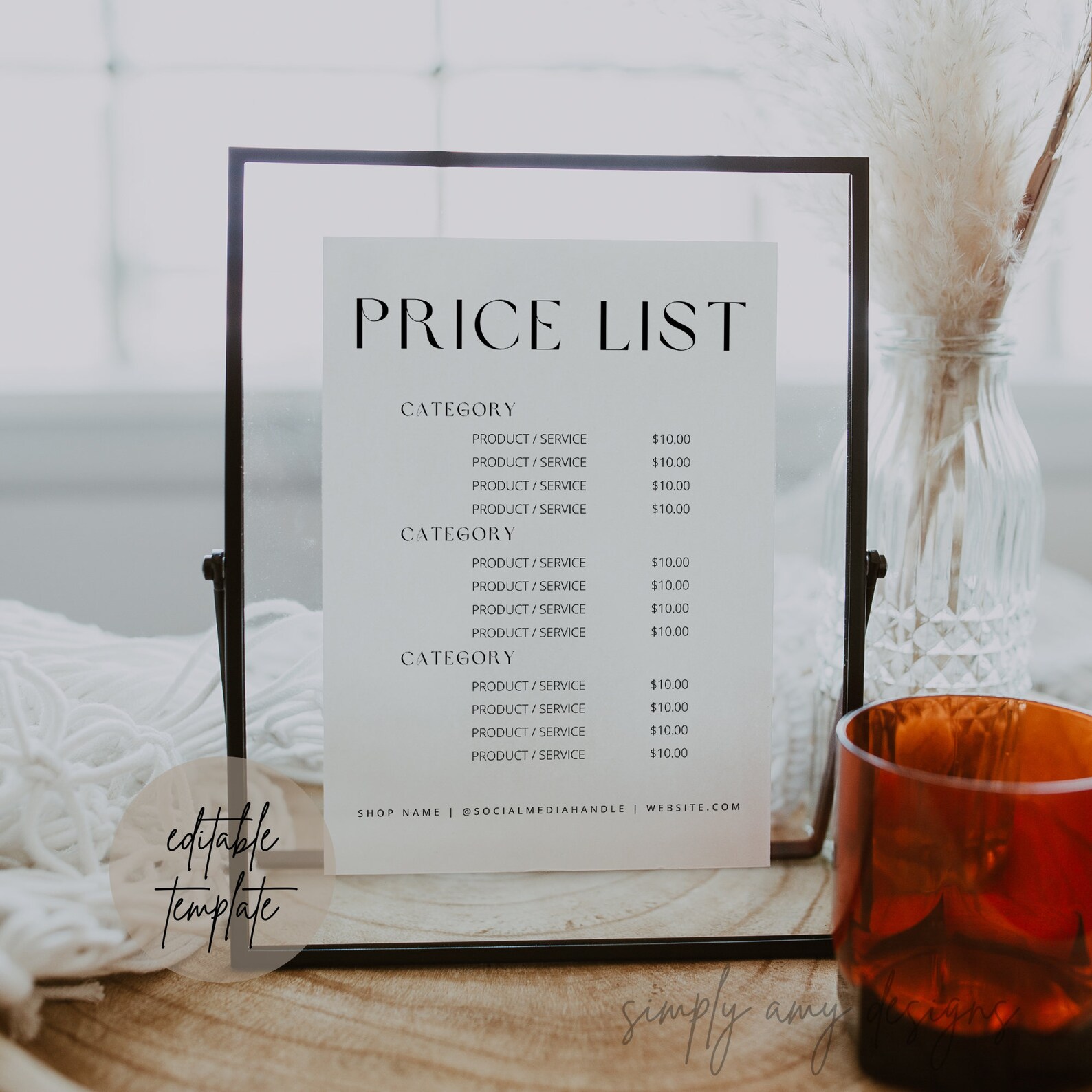 Editable Price List Canva Template, Price List Template, Small Business
