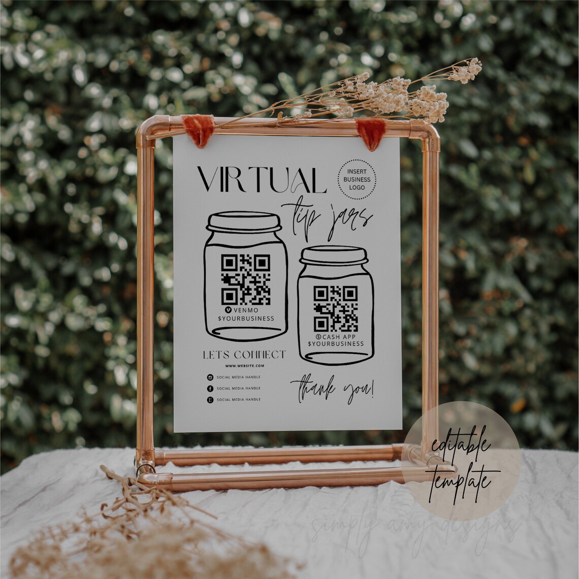 Editable Virtual Tip Jars Template Payment Method Sign Canva - Etsy