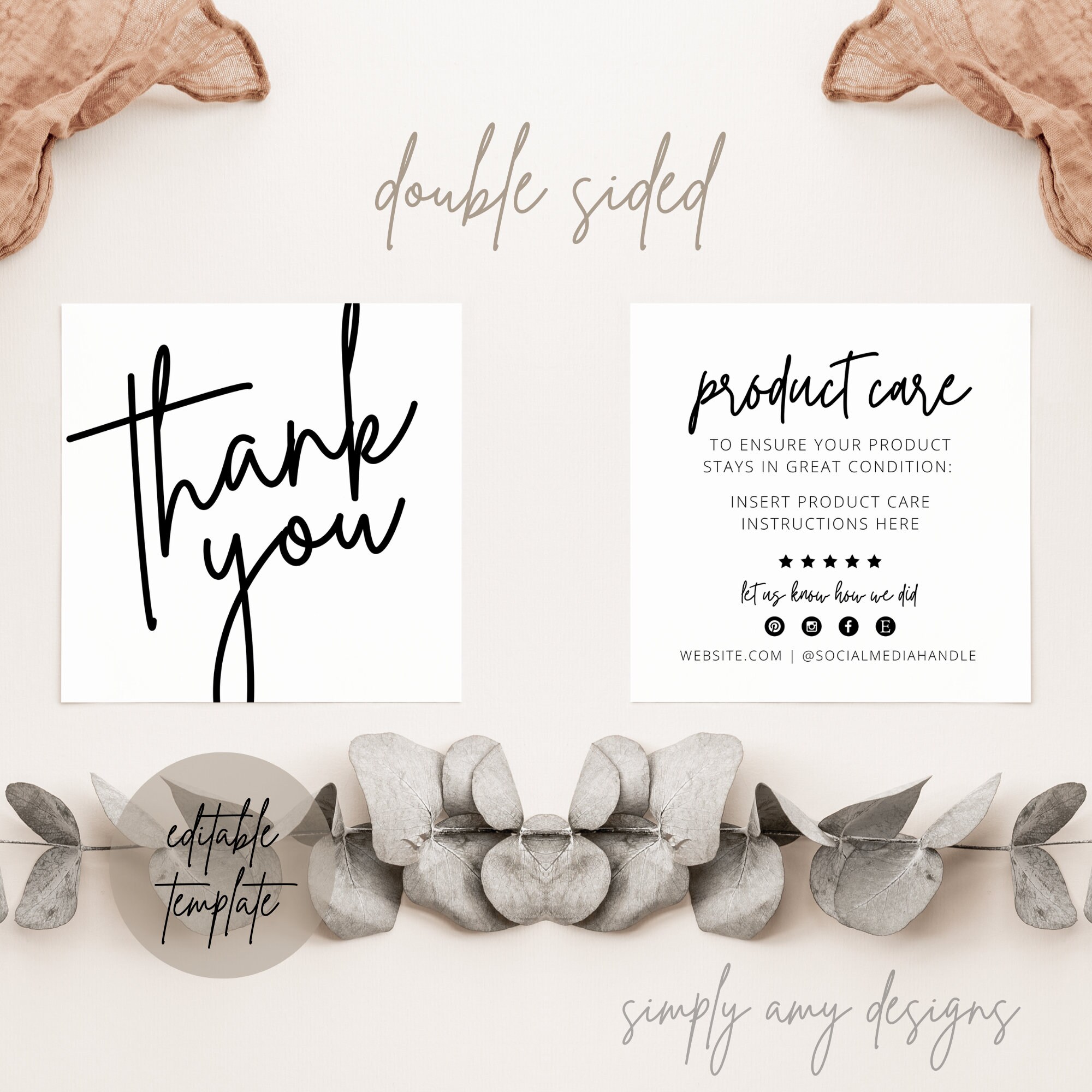 Editable Product Care Card Template, Care Card Template, Minimalist ...