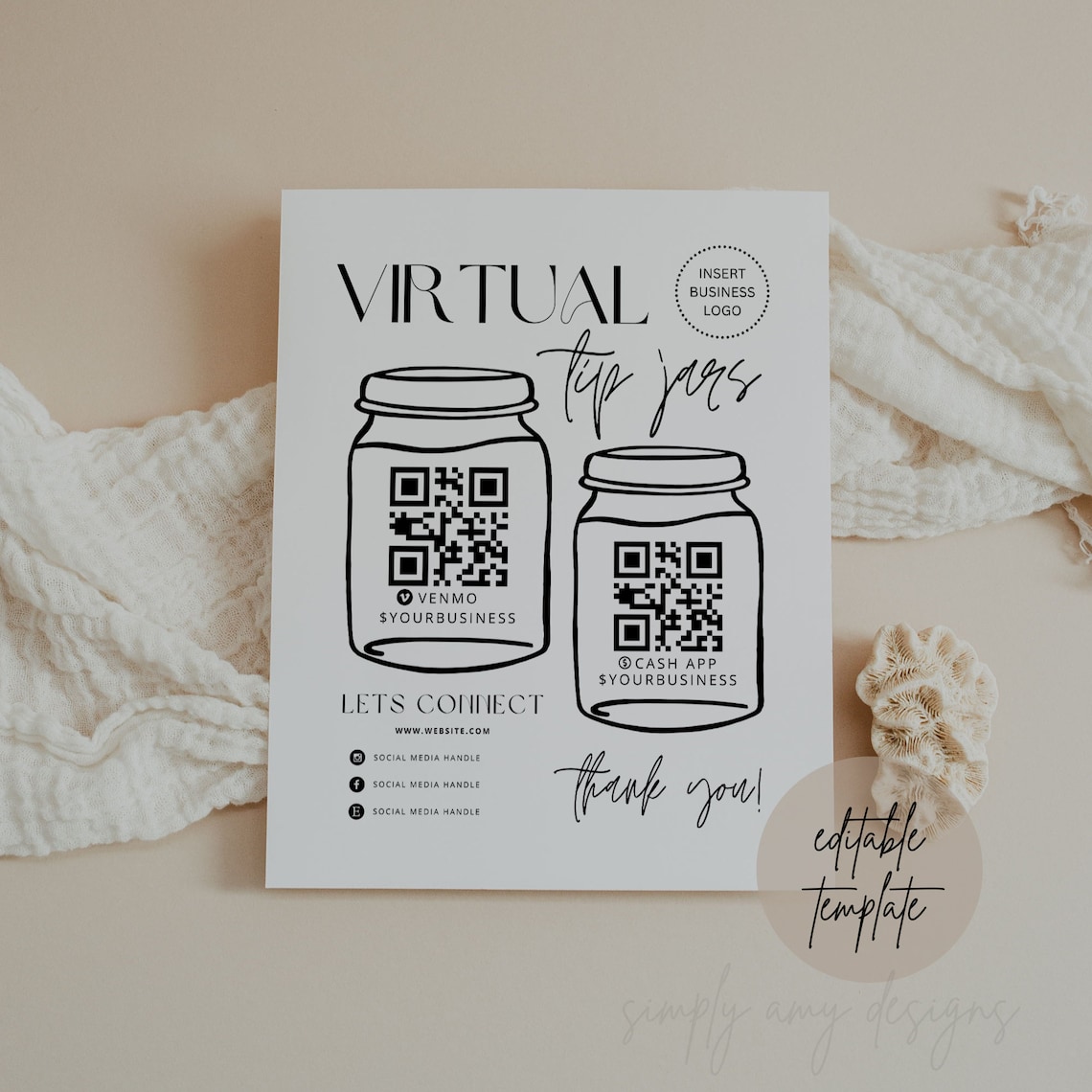 Editable Virtual Tip Jars Template, Payment Method Sign Canva Template ...