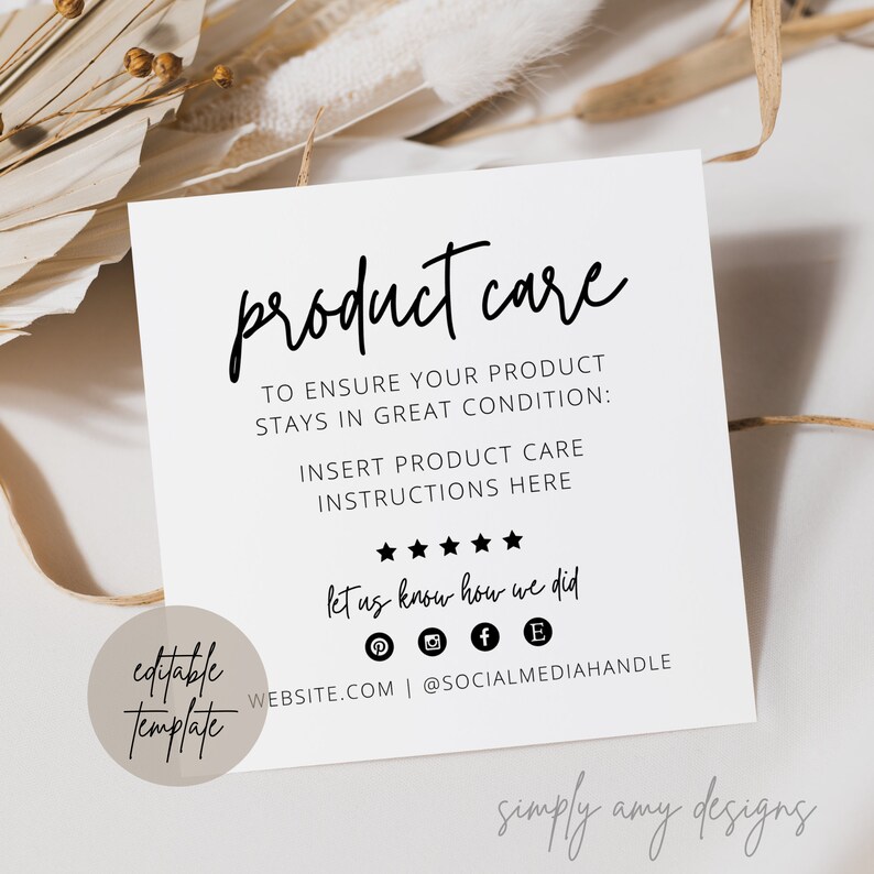 Editable Product Care Card Template Care Card Template Etsy UK