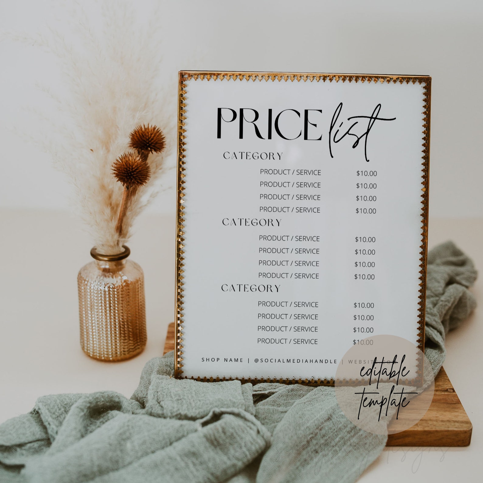 Editable Price List Canva Template, Price List Template, Small Business