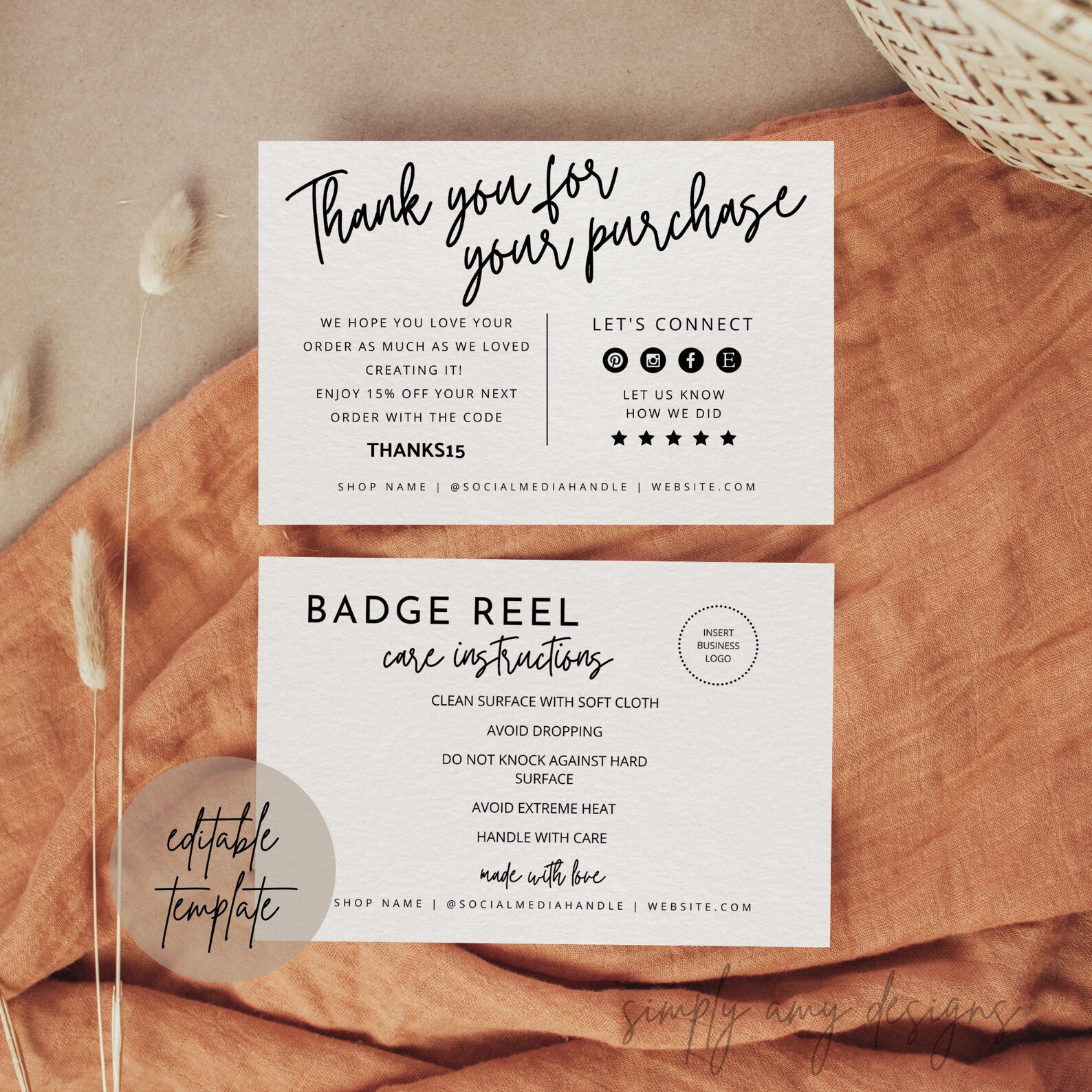 Editable Badge Reel Care Card Template Badge Card Template Etsy