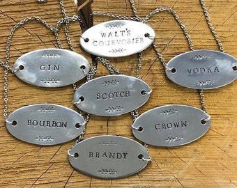 Custom Hand Stamped Decanter Tag - Large Oval with Vines