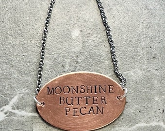 Ready to Ship Hand Stamped Decanter Tag - Moonshine Butter Pecan