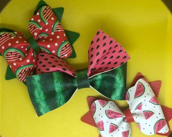 Three Watermelon Faux Leather Hair Bows/ Hair clip
