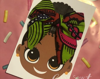 Pink and Green African Print/Ankara Fabric Hair Bow/ Hair Clip/ Small Fabric Bow