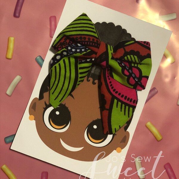 Pink and Green African Print/Ankara Fabric Hair Bow/ Hair Clip/ Small Fabric Bow