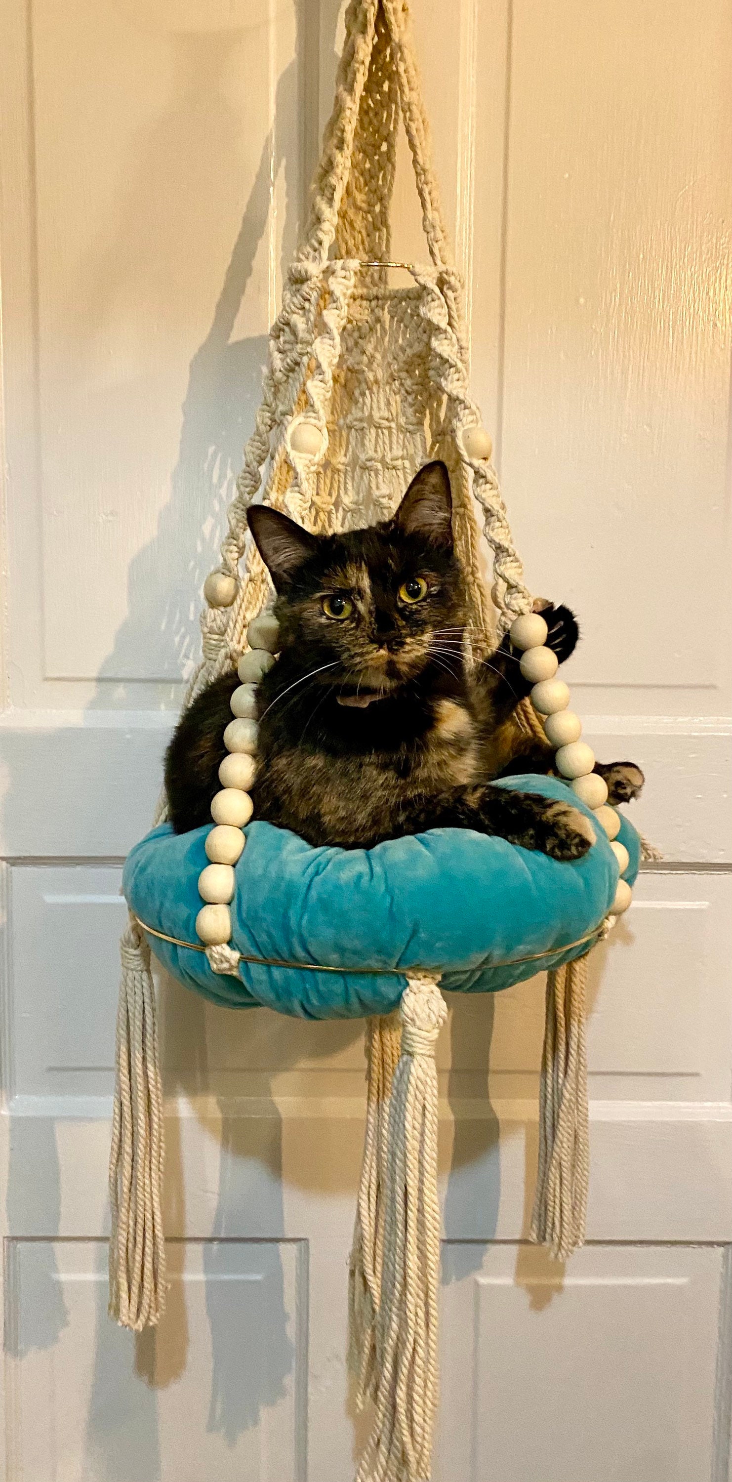 Handgewebte Katzen Hängematte Aus Baumwolle - Atmungsaktives Netz Für Fensterbank & Balkon