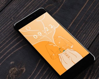 Girl Holding Mug  Combo Orange + Green Phone Wallpaper || Instant Download || Minimalist Background