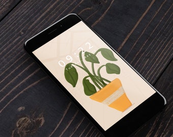 Potted Plant Phone Wallpaper || Instant Download || Digital Art Background