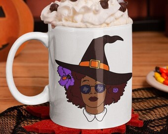 Black Witch Mug Halloween Coffee Mug Afro Witch African American Art Cup Hoodoo Afrocentric Black Girl Magic Black Owned Shops