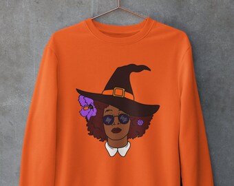 Black Witch Sweatshirt Halloween Crewneck Afro Witch African American Hoodoo Afrocentric Black Girl Magic Black Owned Shops