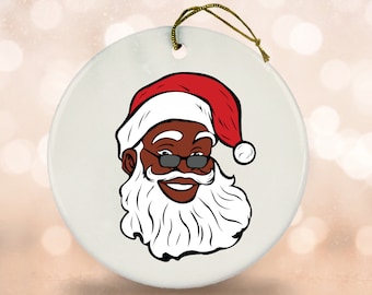 Black Santa Christmas Ornament | African American Santa Claus Ceramic Ornament | Black Owned Shops