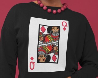 Black Queen of Diamonds Crewneck Sweatshirt Black Owned Shops African American Womens Sweatshirt